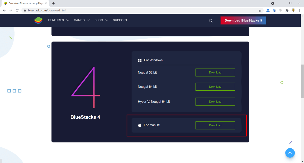 BlueStacks for Mac download button