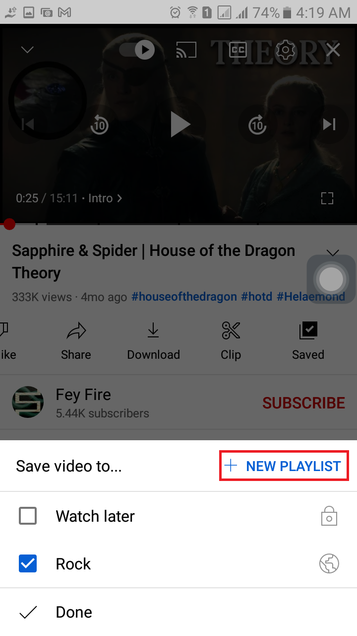 Create a playlist on YouTube with someone else videos on the App