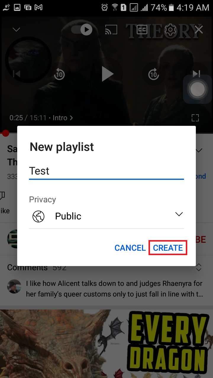 Create a playlist on YouTube with someone else videos on the App
