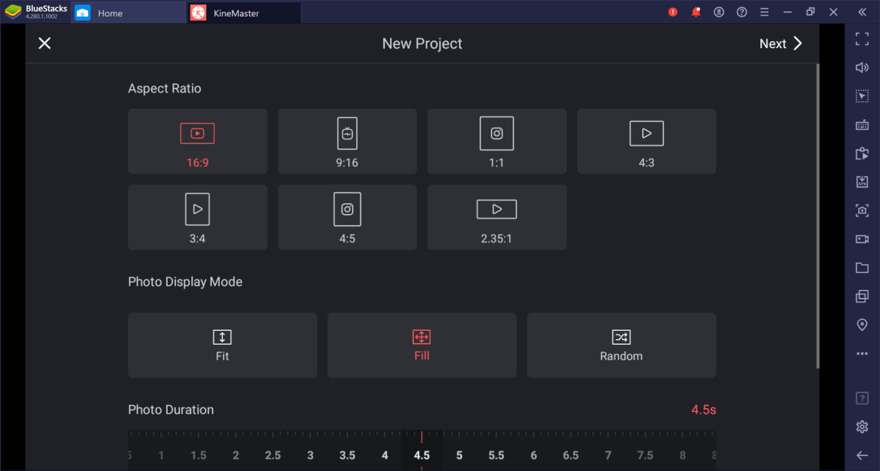 Kinemaster For PC - Download For Windows 11/10/8/7 & macOS 7 Creating a new project on BlueStacks