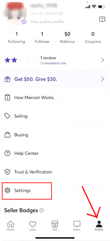 Delete Mercari Account by App