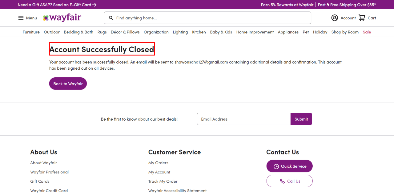 How to Delete Wayfair Account? | Latest Guide 6 How to Delete Wayfair Account via the Website