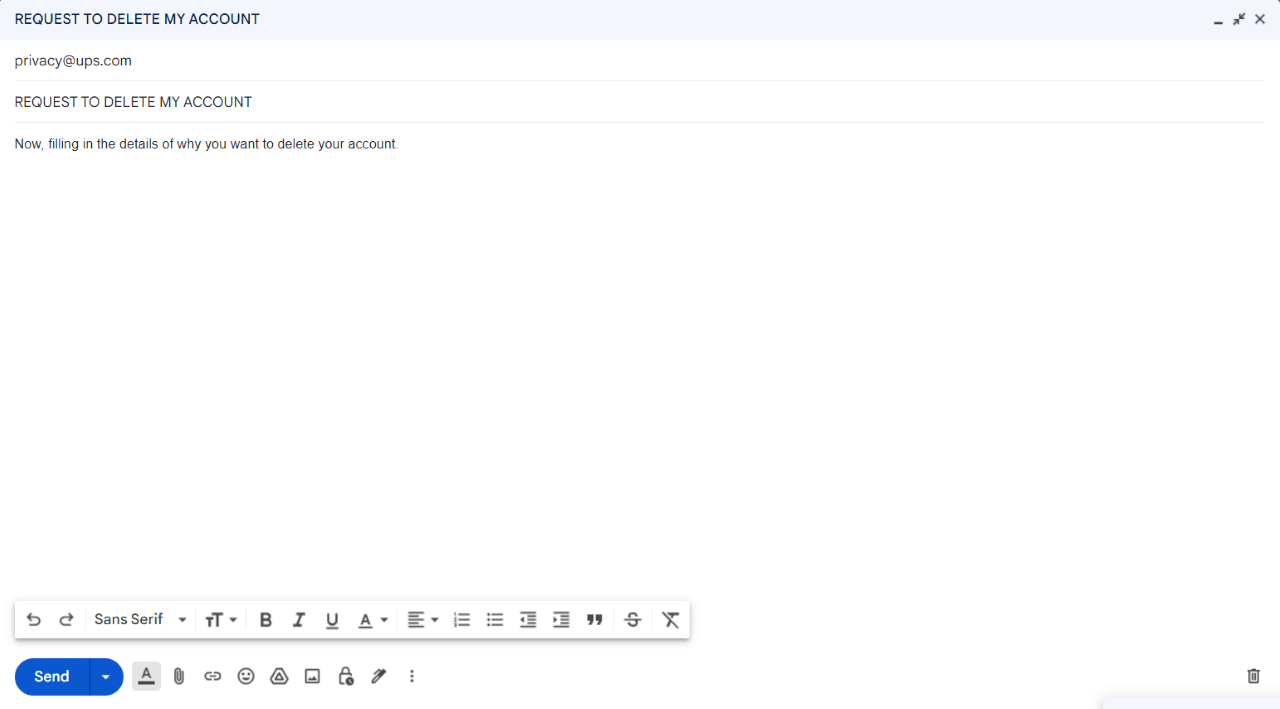 Delete your account through email