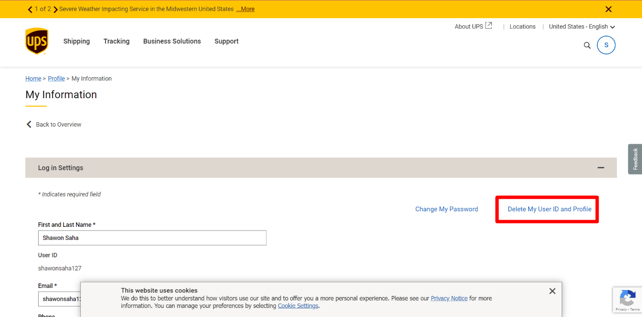 How to Delete&nbsp;UPS&nbsp;Account via the Website