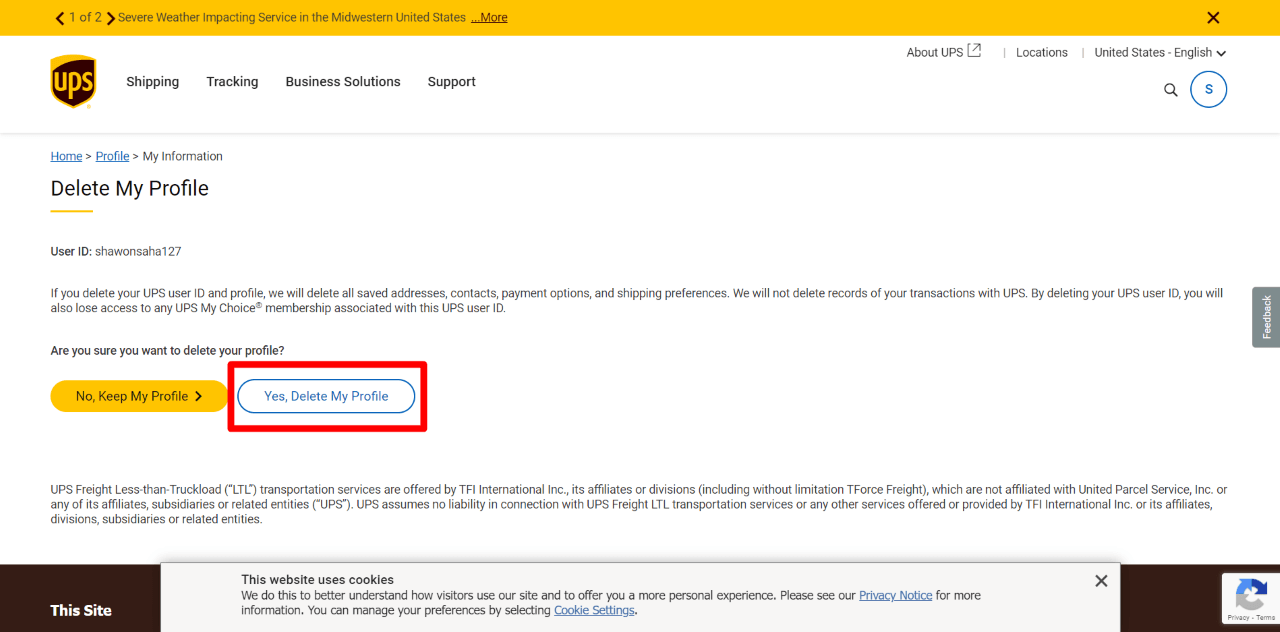 How to Delete&nbsp;UPS&nbsp;Account via the Website