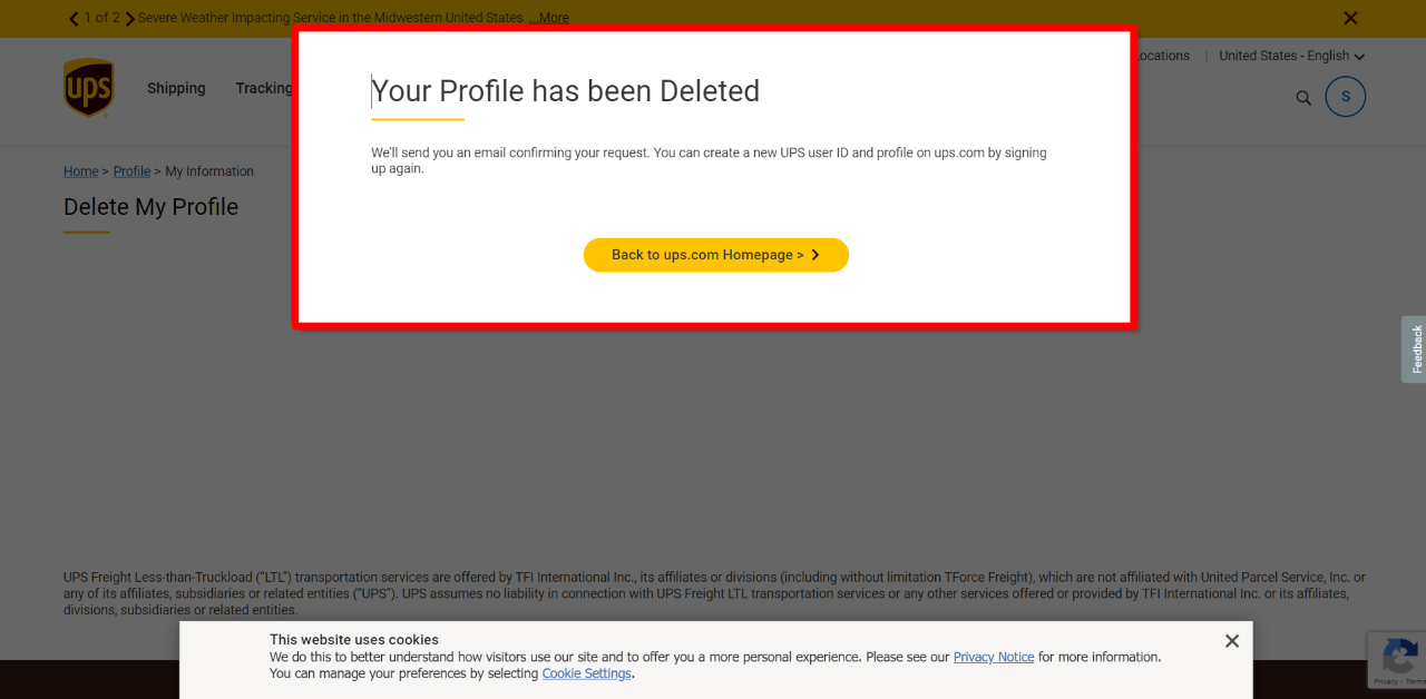 How to Delete&nbsp;UPS&nbsp;Account via the Website