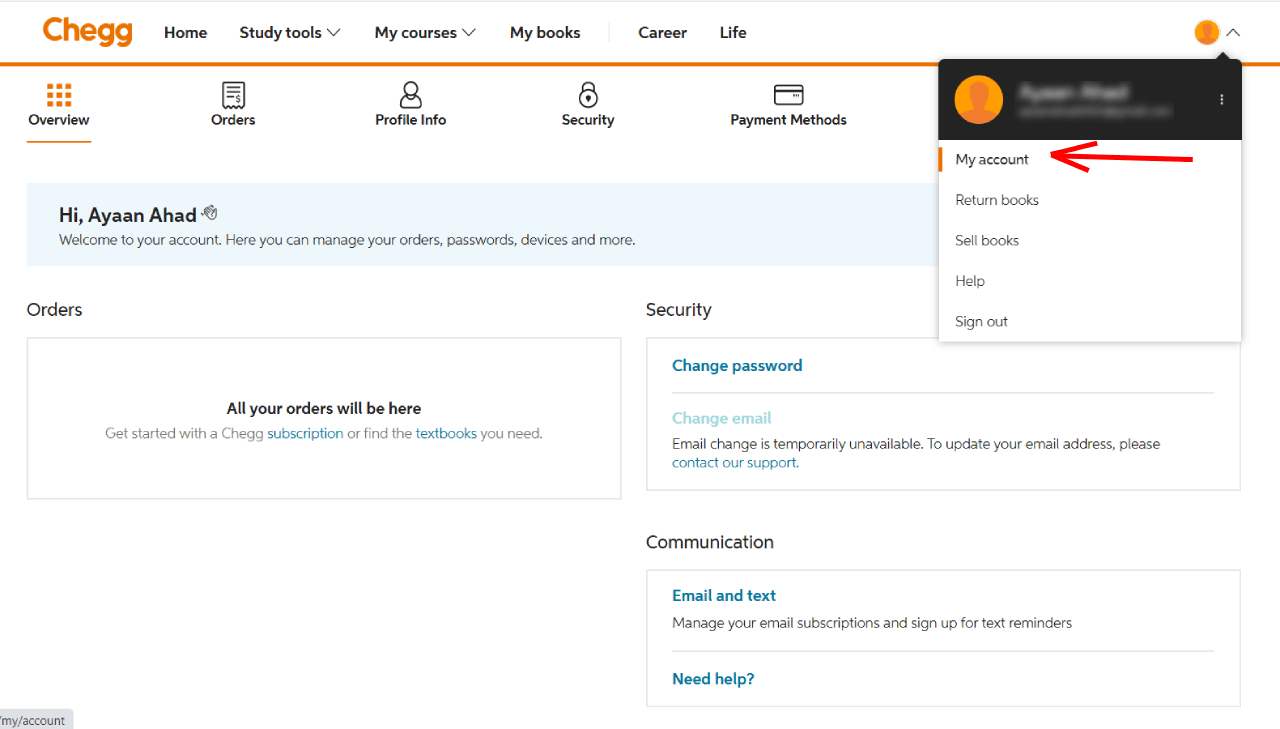 How to Delete Chegg Account | Cancel Chegg Subscription 1 Deleting Chegg Account from a browser