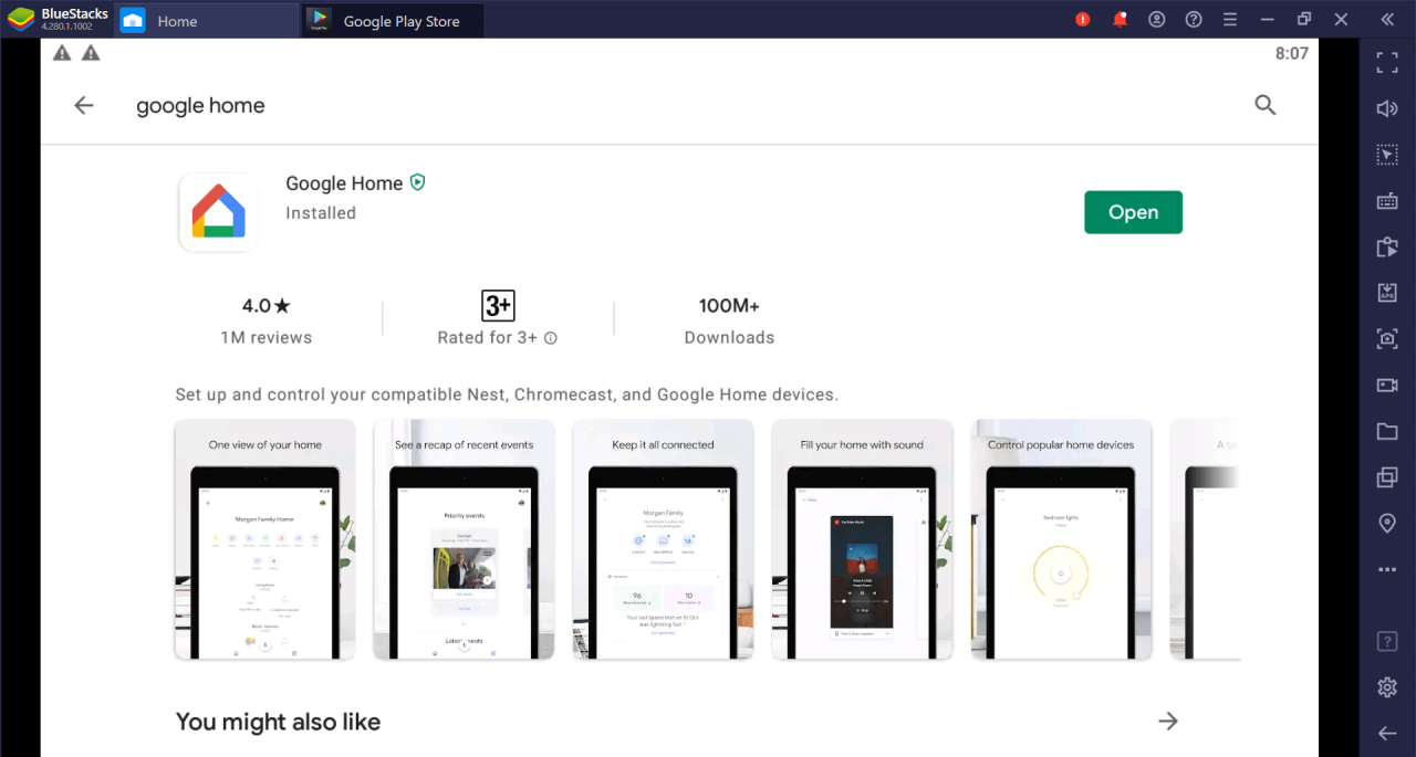 Google Home App For PC Download on Windows 10, 11 2 Google Home App open on Bluestacks