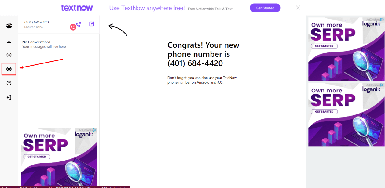 How to Delete TextNow Account on The Web Browser 2