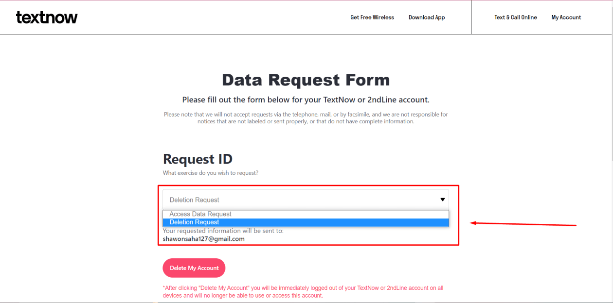 How to Delete TextNow Account on The Web Browser 8