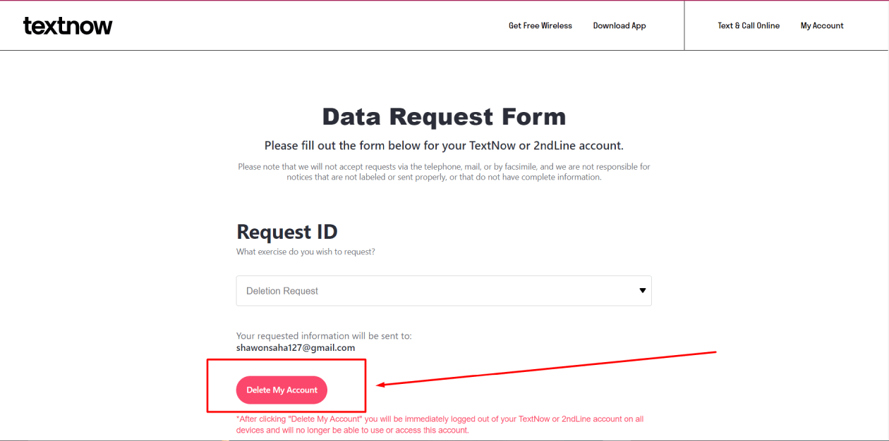 How to Delete TextNow Account on The Web Browser 9