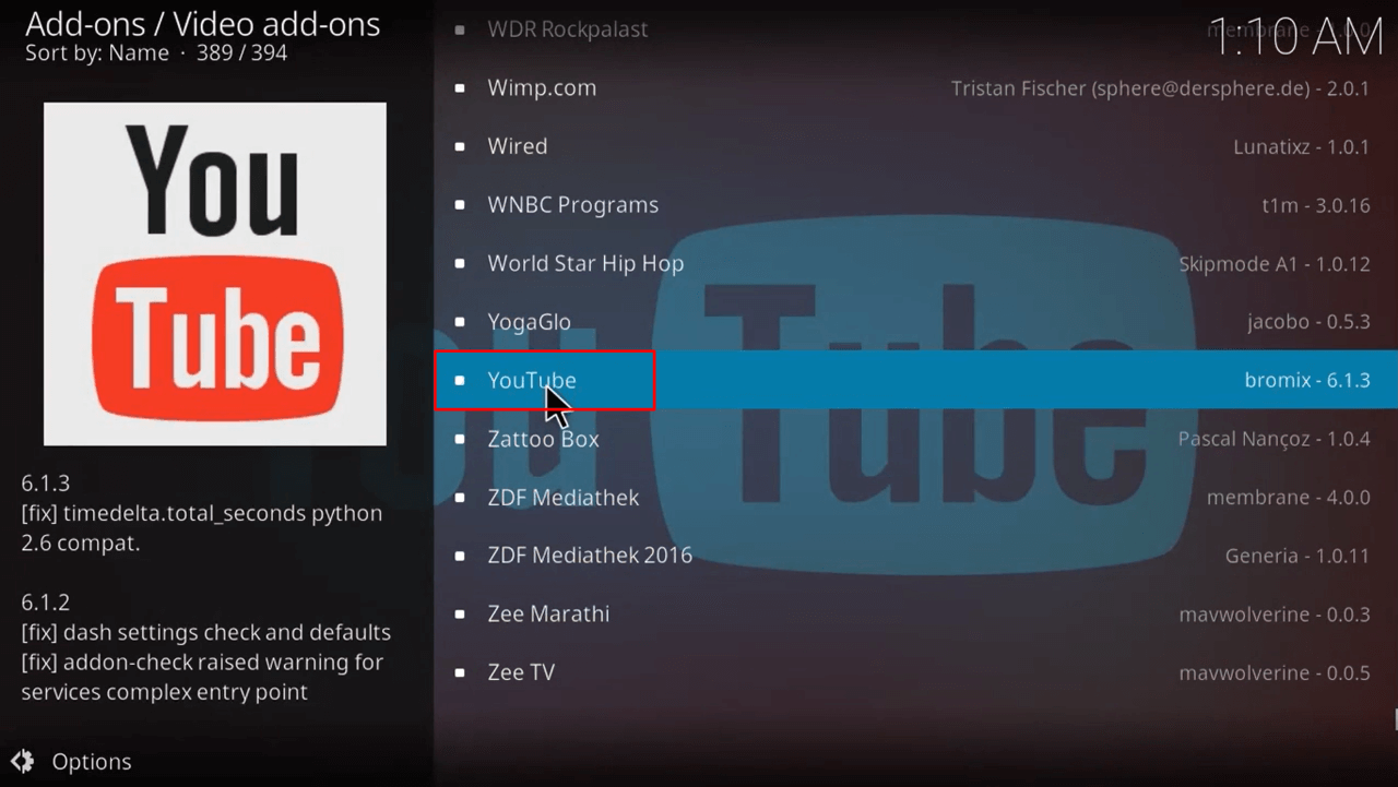 How to activate youtube on Kodi