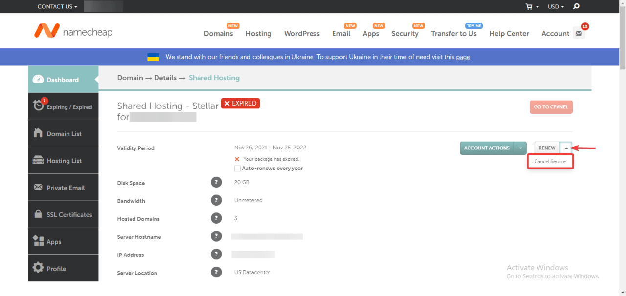 How to Delete NameCheap account Completely 8 How to cancel the hosting service