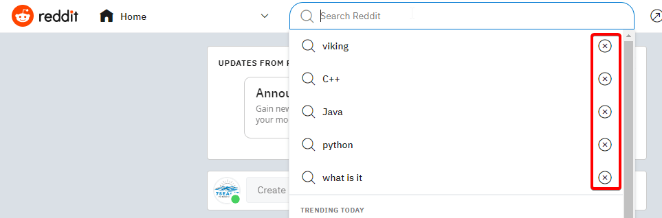 Deleting Reddit search history on pc