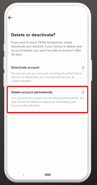 How to delete TikTok account through the App