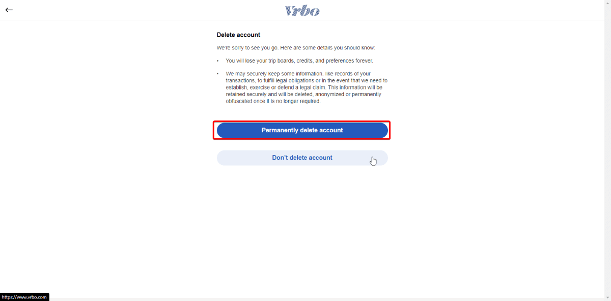 How to delete VRBO account