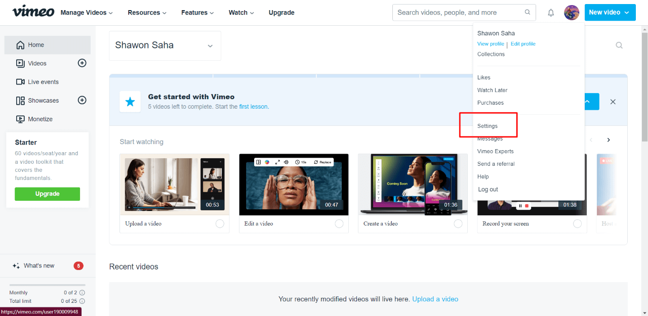 How to delete Vimeo account via the website