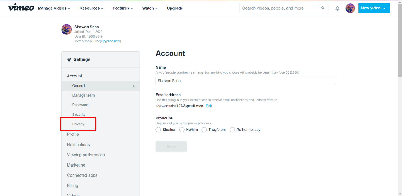 How to delete Vimeo account via the website