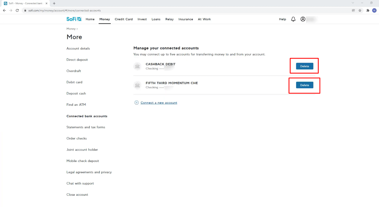 How to Delete SoFi Account 14 How to delete a bank account from SoFi Money account