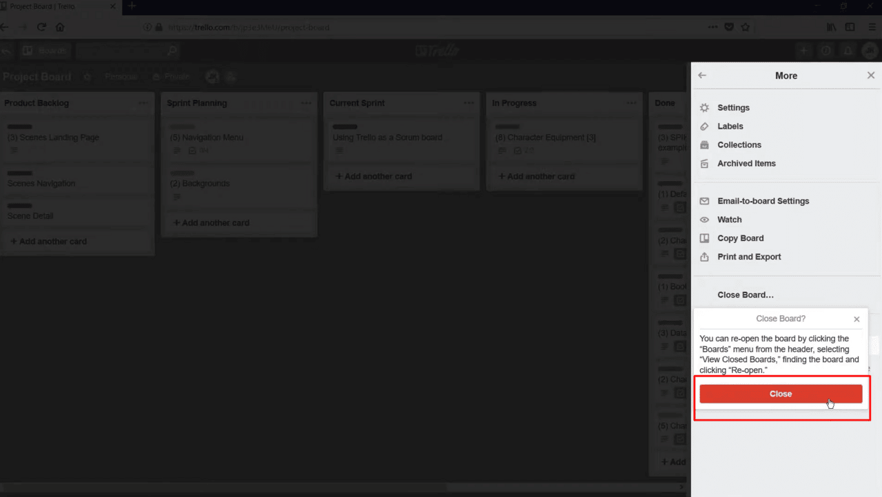 How to delete board in Trello via website 5