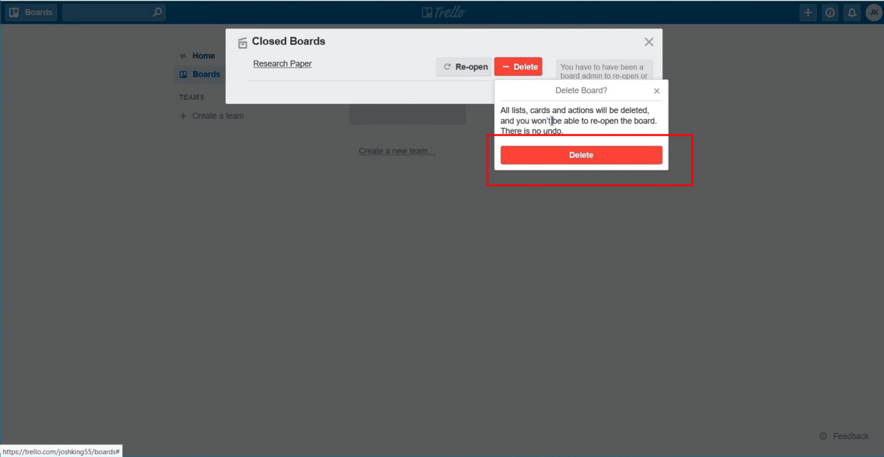 How to delete board in Trello via website 9