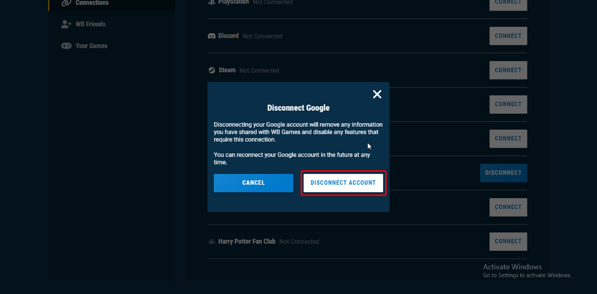 How to disconnect a linked account from Multiversus account