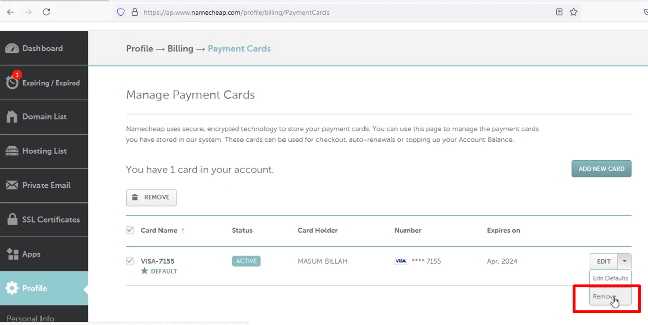How to Delete NameCheap account Completely 22 How to remove saved cards