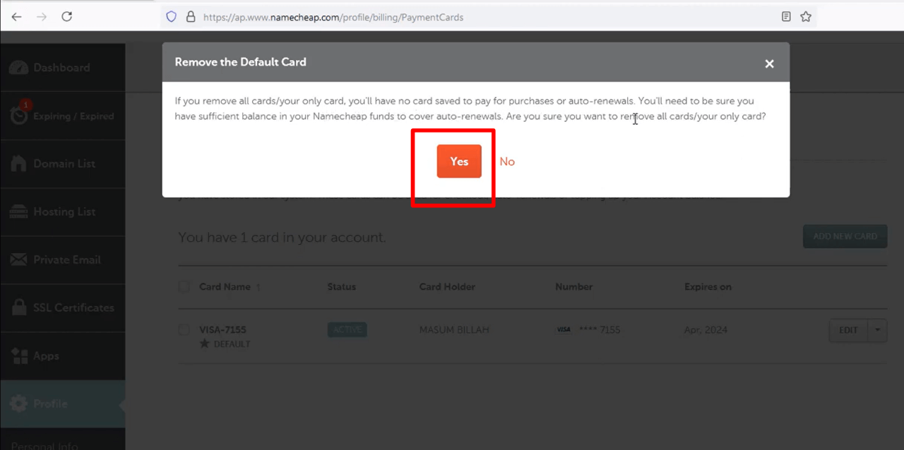How to Delete NameCheap account Completely 23 How to remove saved cards
