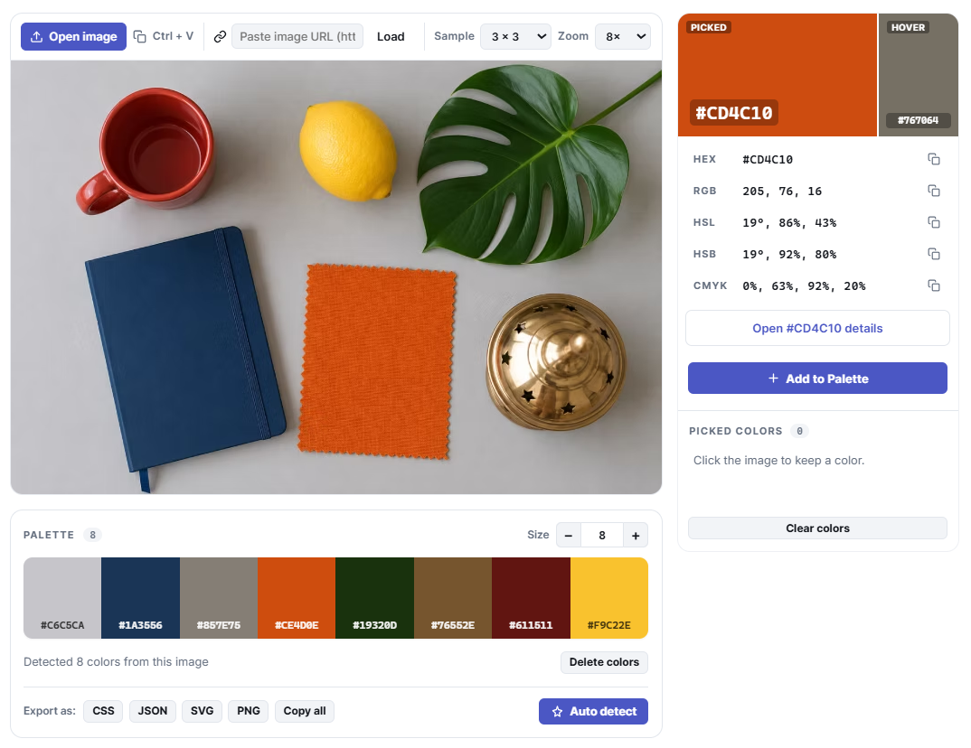 Image Color Picker — Get HEX, RGB & HSL from Any Image