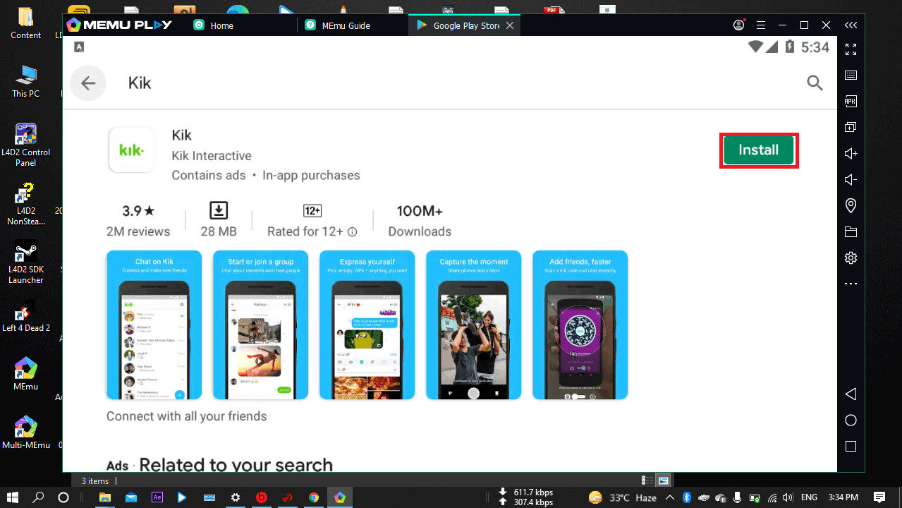 How to Download and Install Kik For PC Windows 11/10/7 PC and macOS 12 Kik app install from Play Store on MEmu
