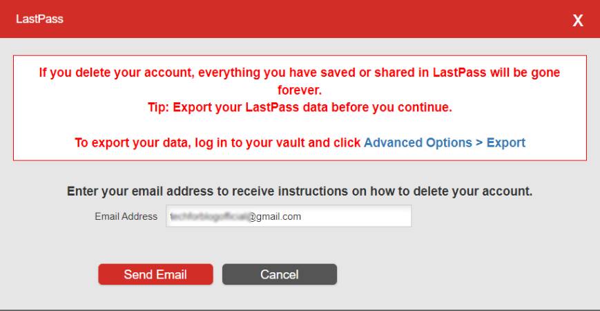 How to Delete LastPass Account - Absolute Guide 5 LastPass Delete Account mail send