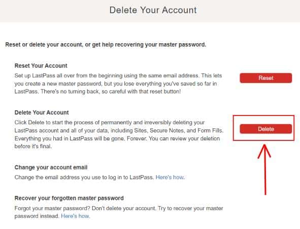 How to Delete LastPass Account - Absolute Guide 4 LastPass Delete Account option