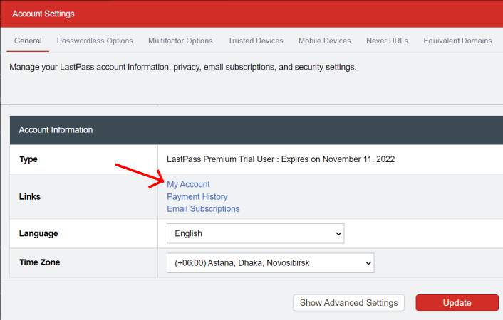 How to Delete LastPass Account - Absolute Guide 3 LastPass account information settings option