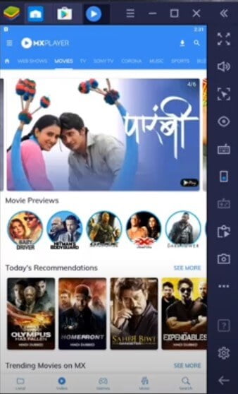 MX player installed successfully