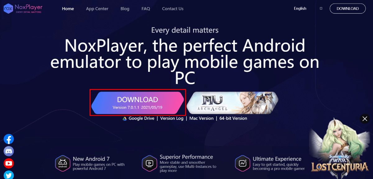 NOX Player download page