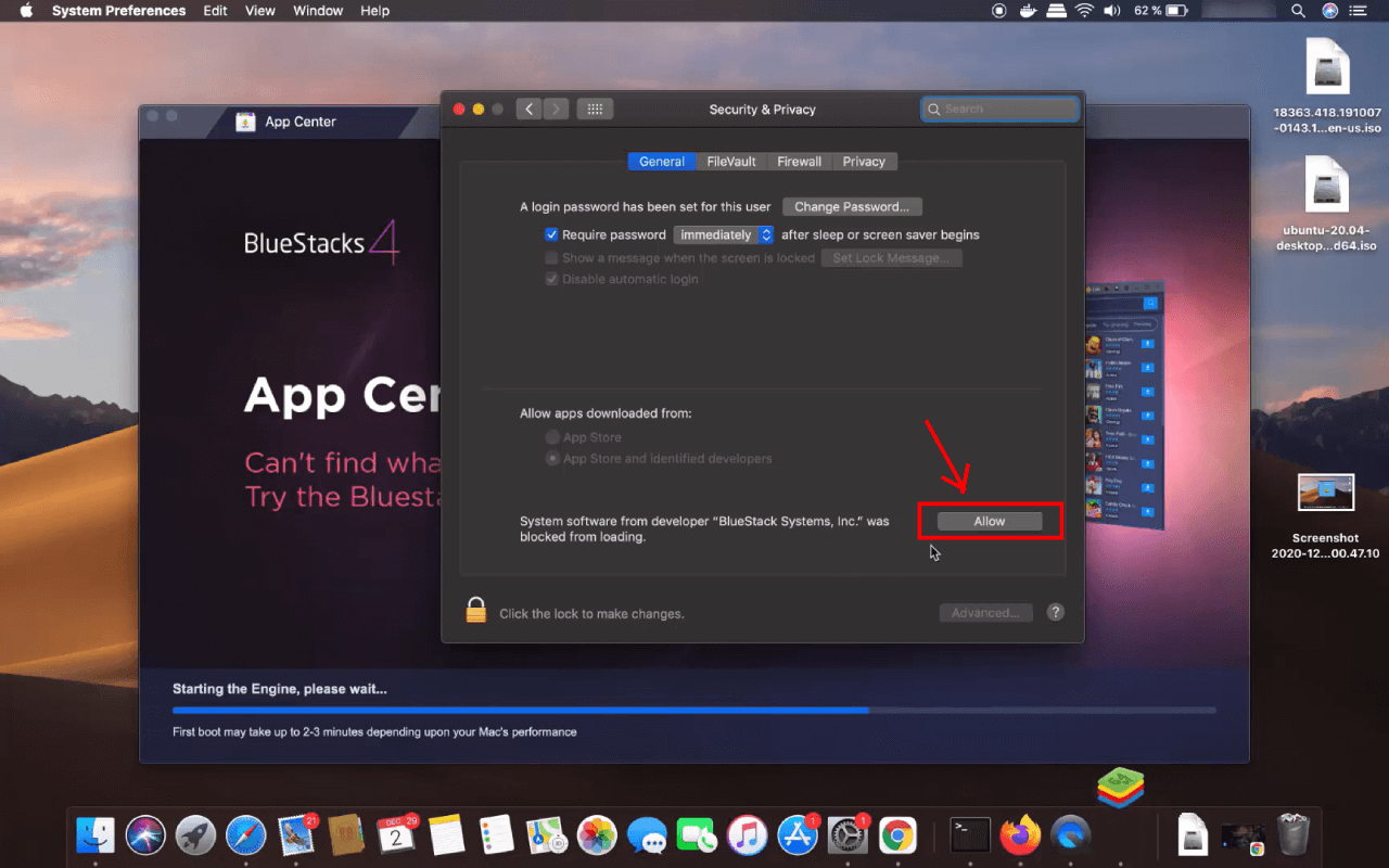 Open Security Preferences Allow - bluestacks for mac