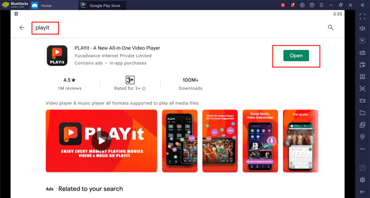 PLAYit For PC – Download for Windows 11/10/8/7 PC and macOS 3 Playit install from google play store on BlueStacks