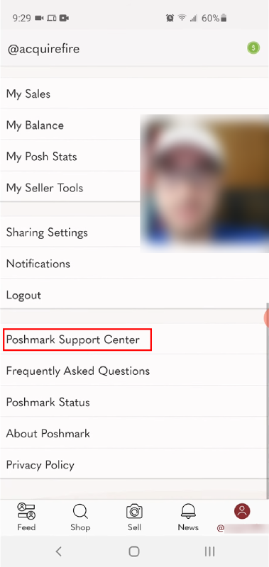 Poshmark Support Center option