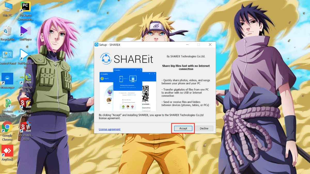How to Download SHAREit For PC on Windows and macOS 2 SHAREit for pc setup accept