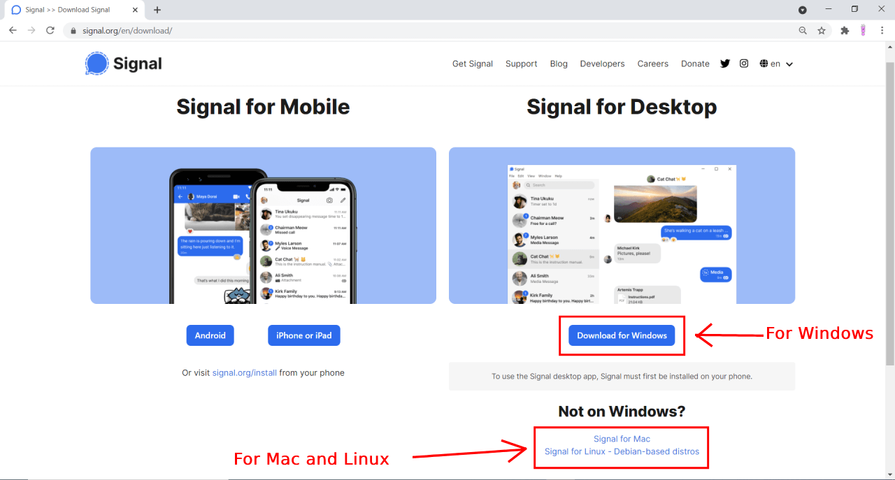 Signal For PC: How to use and Download for Windows and macOS 1 Signal Download page
