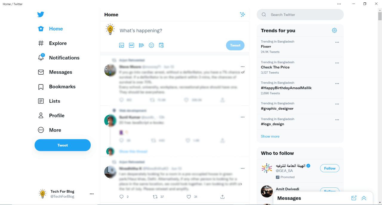 Twitter use on desktop pc