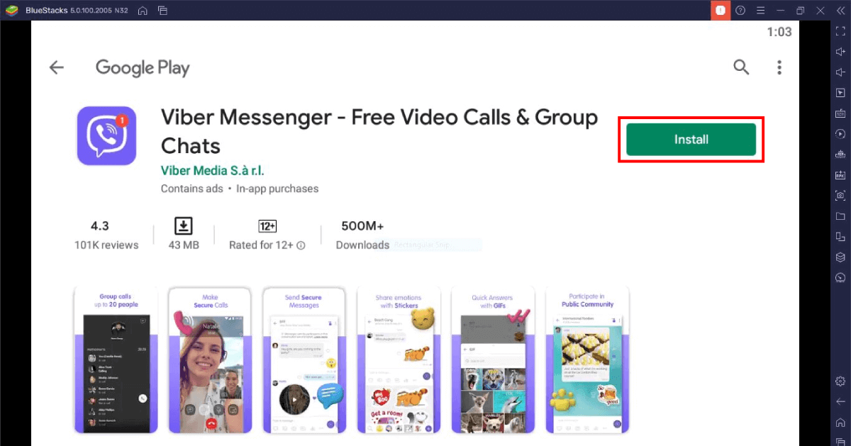 Viber app install on BlueStacks