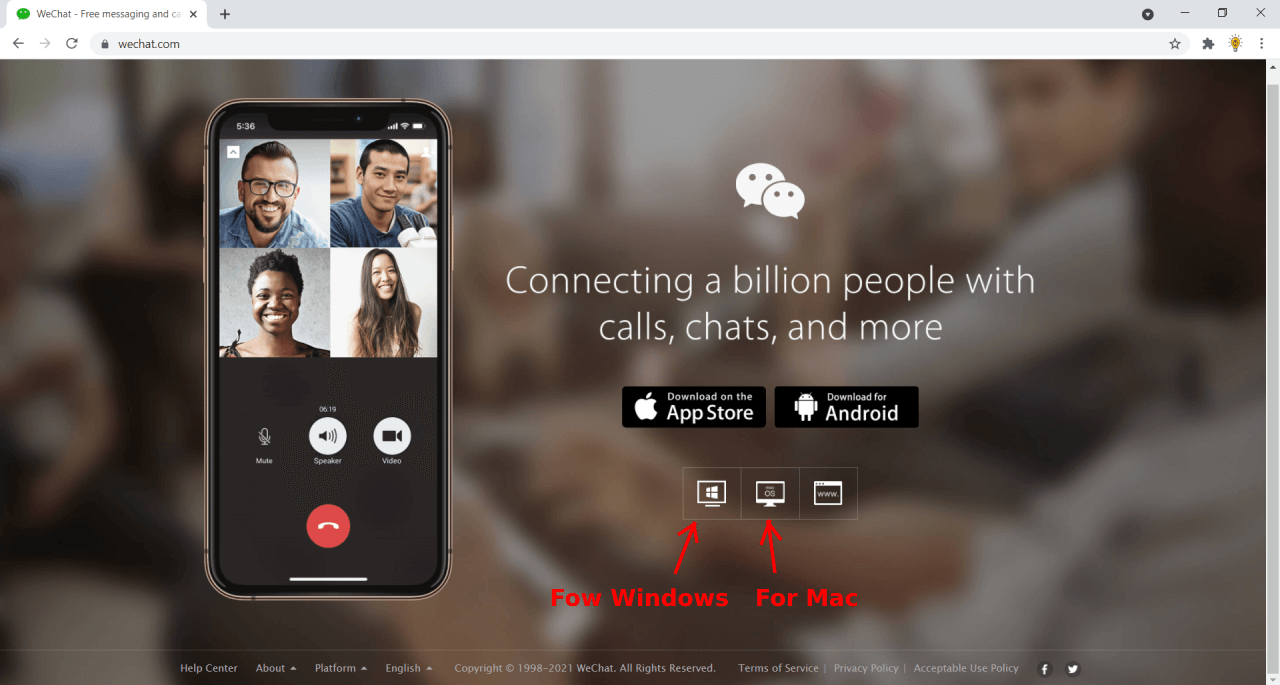 WeChat For PC – Download For Windows 11/10/7 PC and macOS 1 WeChat download button in official home page