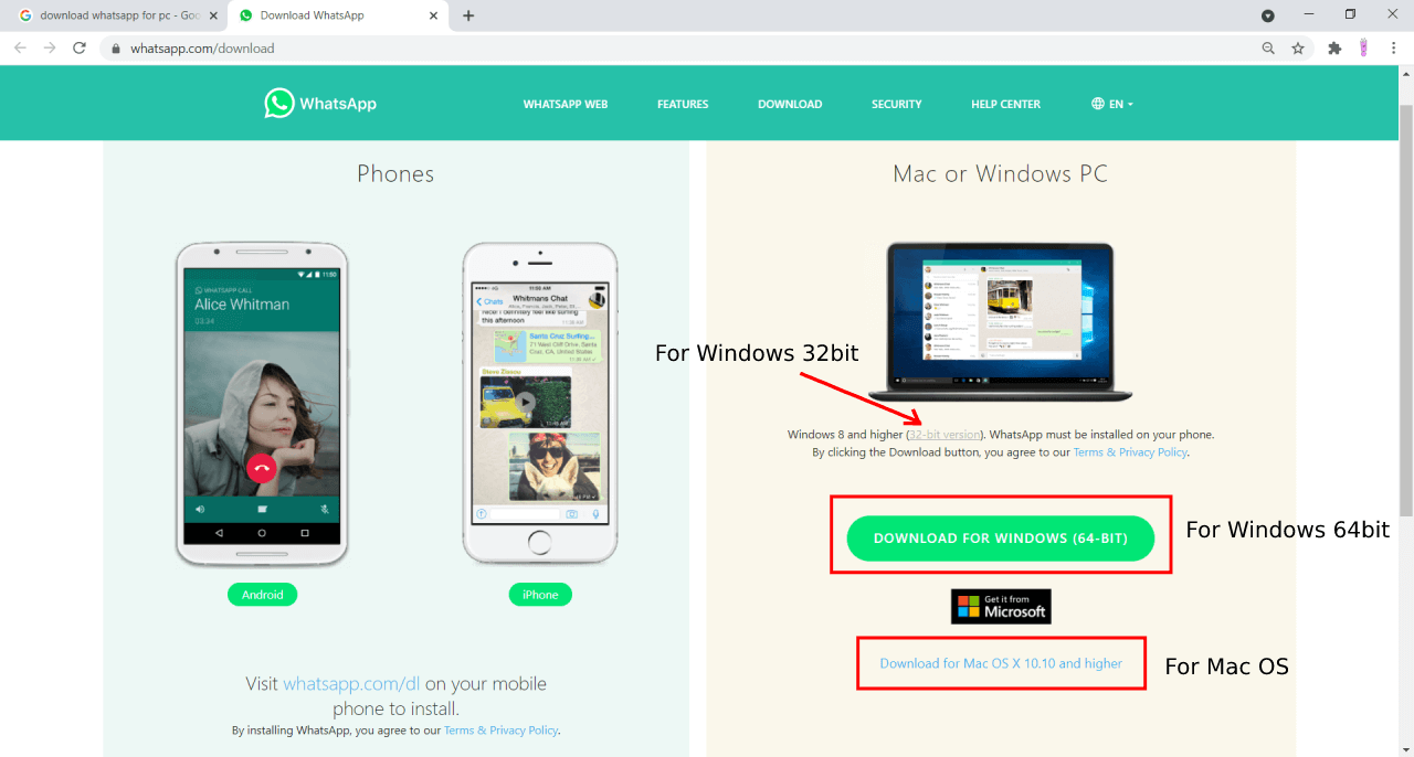 WhatsApp For PC – Download For Windows 11/10/7 and macOS 1 Whatsapp for pc Download page