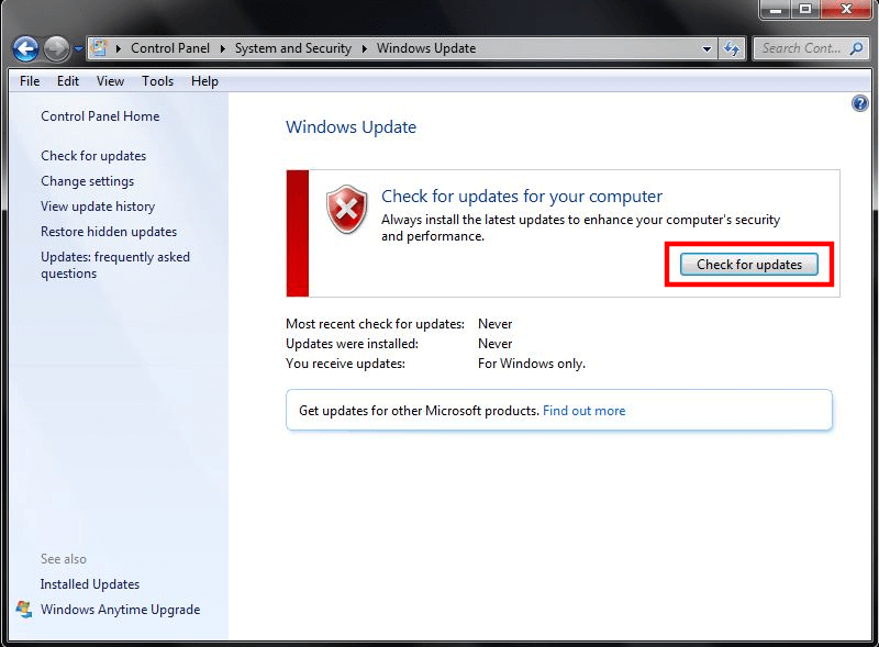 check for updates for your windows 7