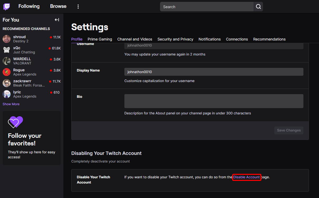 How to deactivate Twitch account