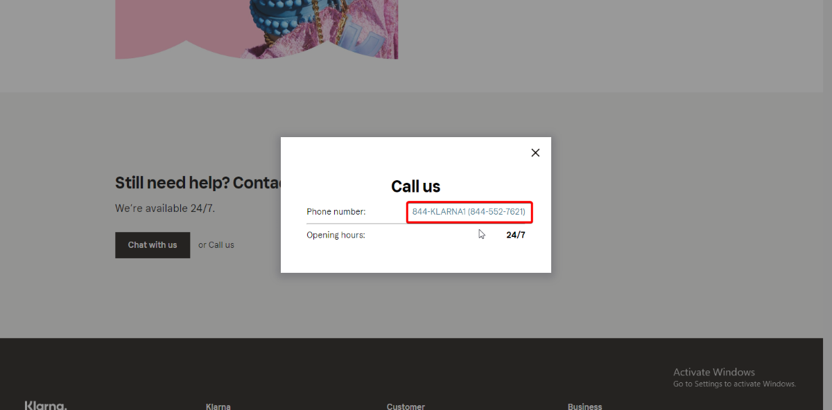how to delete Klarna account by calling