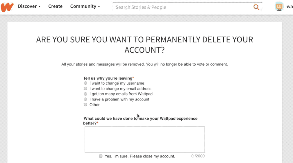how to delete wattpad account