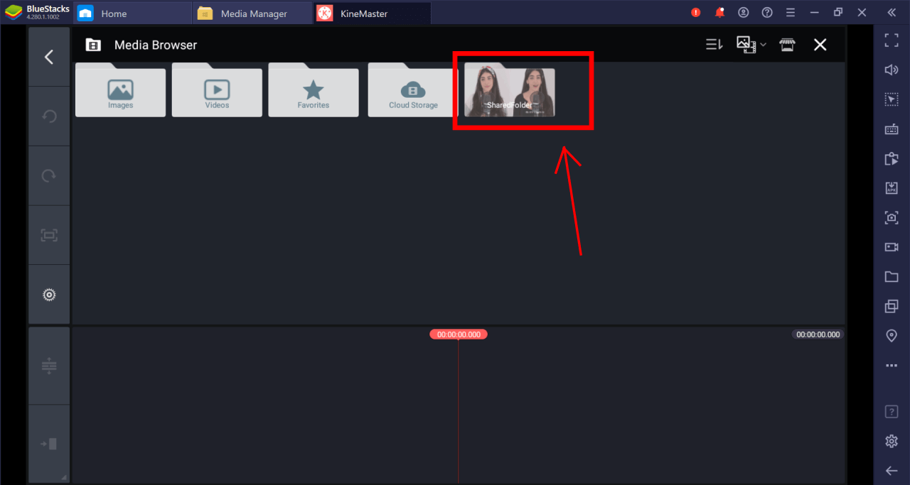 Kinemaster For PC - Download For Windows 11/10/8/7 & macOS 6 open video from SharedFolder on Kinemaster from BlueStacks