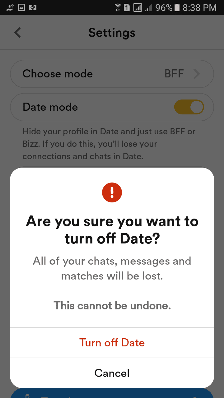 What is the data mode on Bumble